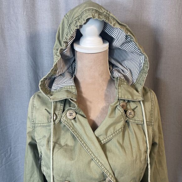 Safari Military Jacket Womens S/M Army Green Full Zip Hooded Normcore - Picture 2 of 12